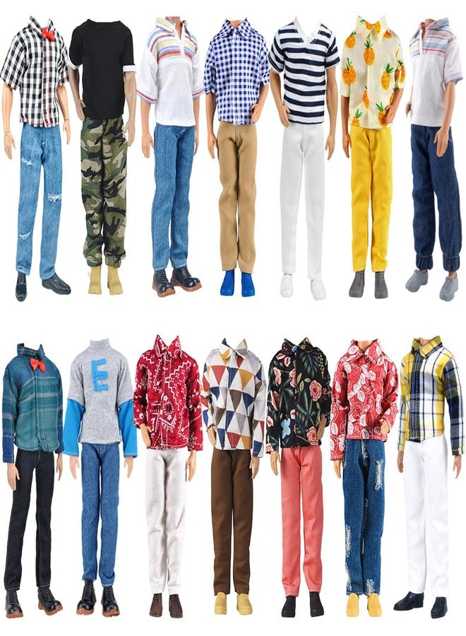 E-TING 15pcs Fashion Clothes Pack = 5pcs Casual Outfit + 5pcs Pants +5 Pairs Shoes for 12inches Boy Doll Random Style (Green Bomber Jacket + Daily Suit + Swimwear) - Image 5